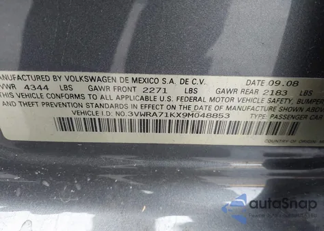 2009 Volkswagen Jetta Wolfsburg Edition z USA, uszkodzony, nr VIN 3VWRA71KX9M048853
